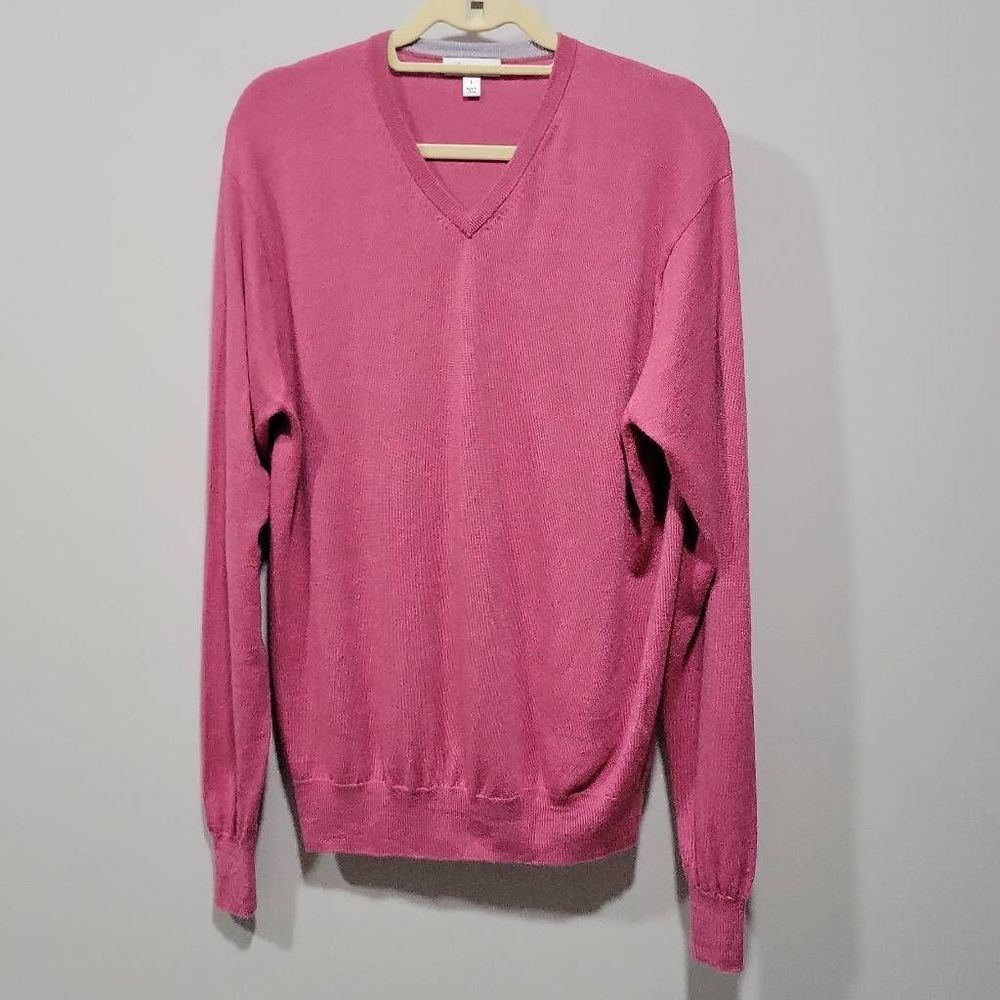 Peter Millar Sweater Jumper Pullover Size L Pink Merino Wool Silk Blend V Neck